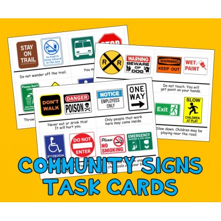 COMMUNITY SAFETY SIGNS TASK CARDS street autism aba speech therapy pecs activity